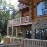 Lakeside deck, log railing