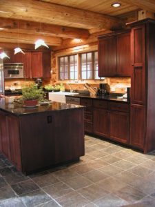 Kitchen area in cedar log home