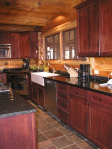 Kitchen area in cedar log home