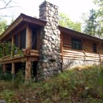 Rustic Stone chimney on log cabin