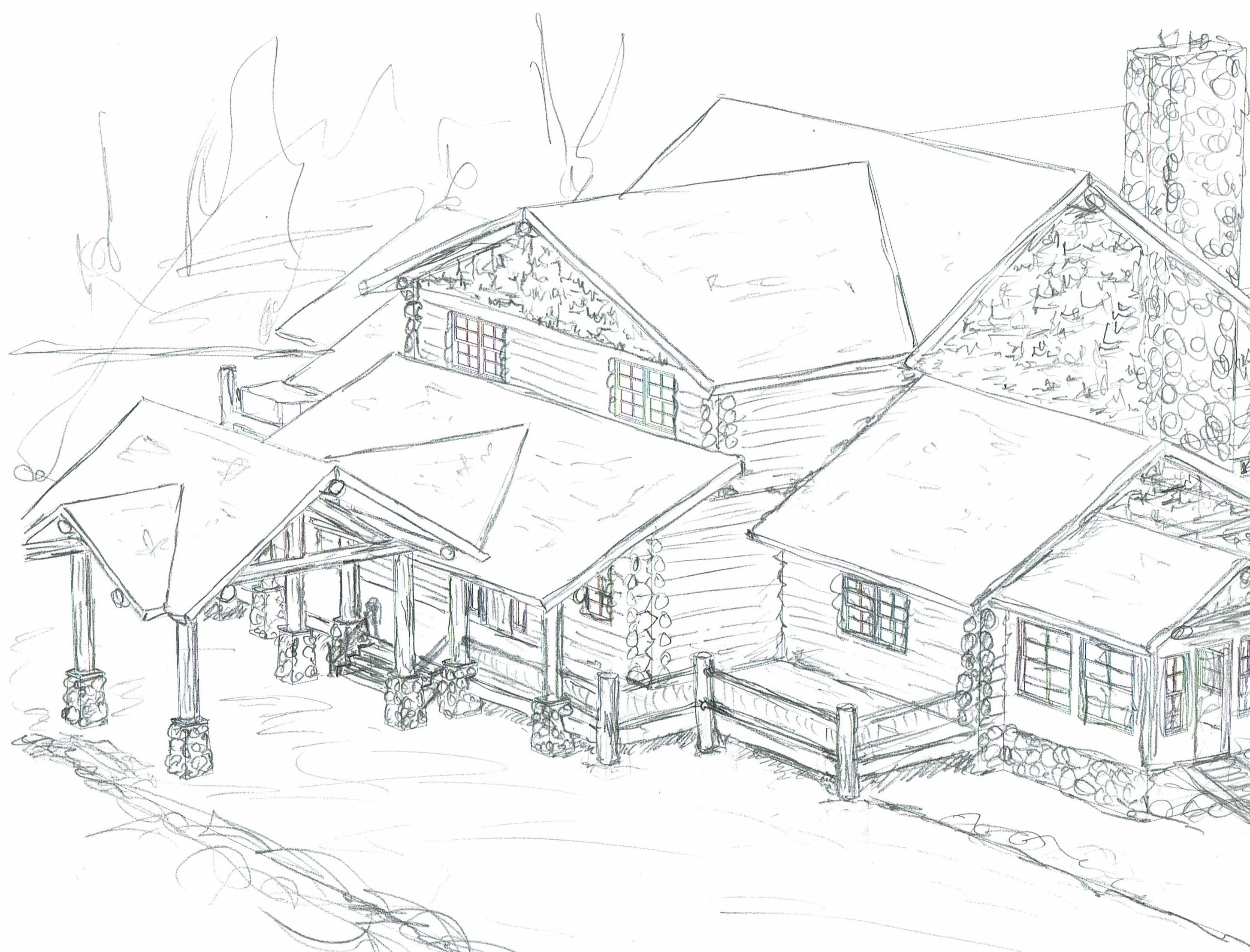 Sketch of drive-through portico log side of home Sketch of drive-through portico log side of home