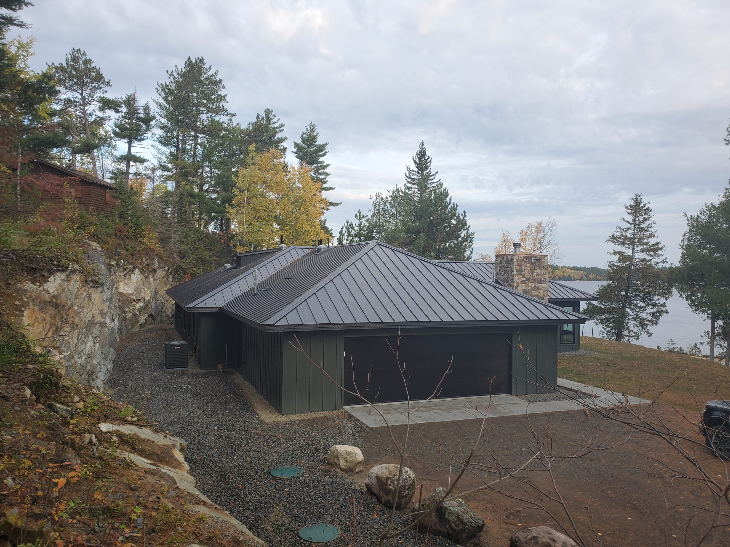 Garage and standing seam roof, lake cabin Ely MN