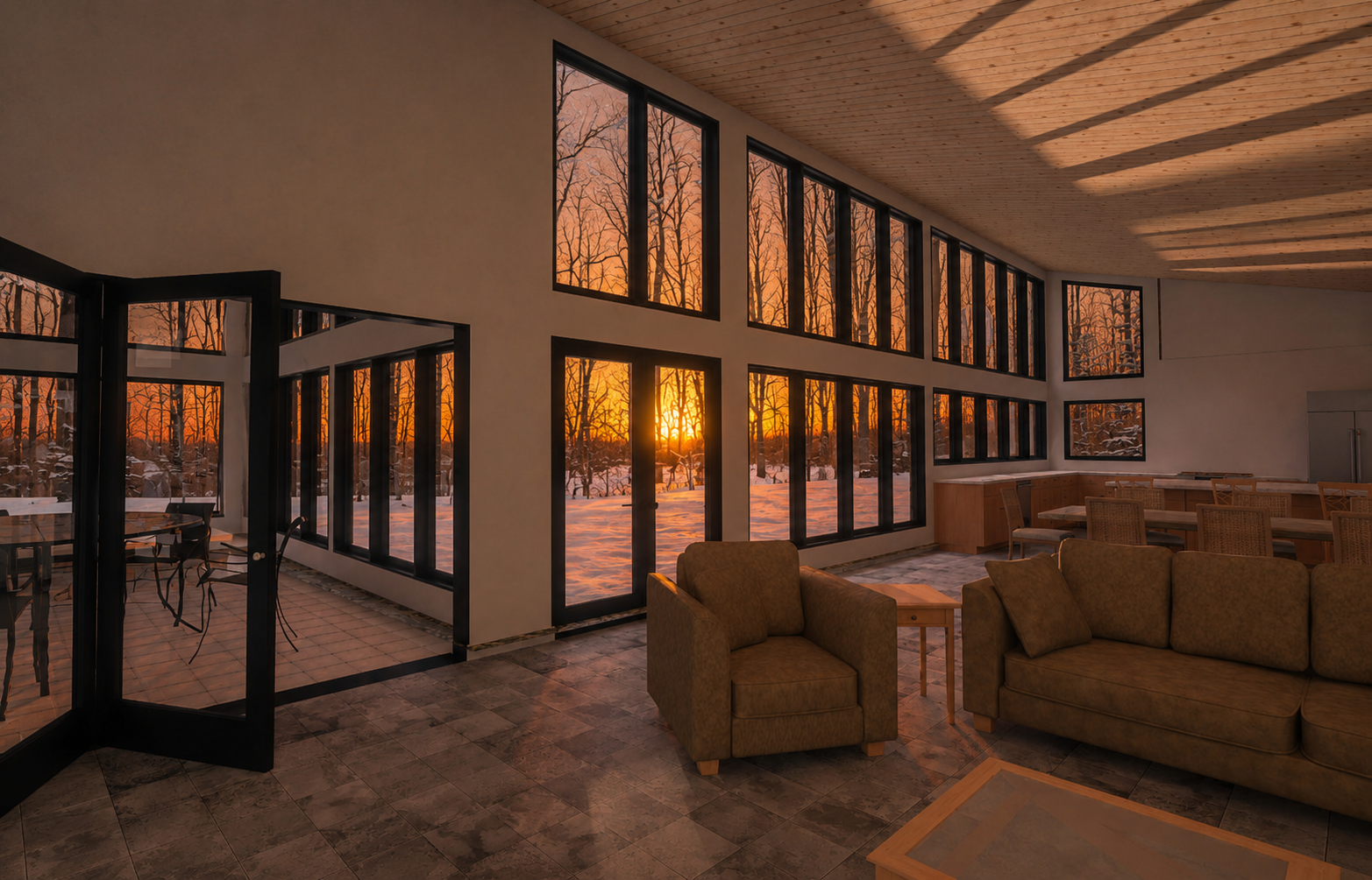 Living room with sunset 4pm winter touched up