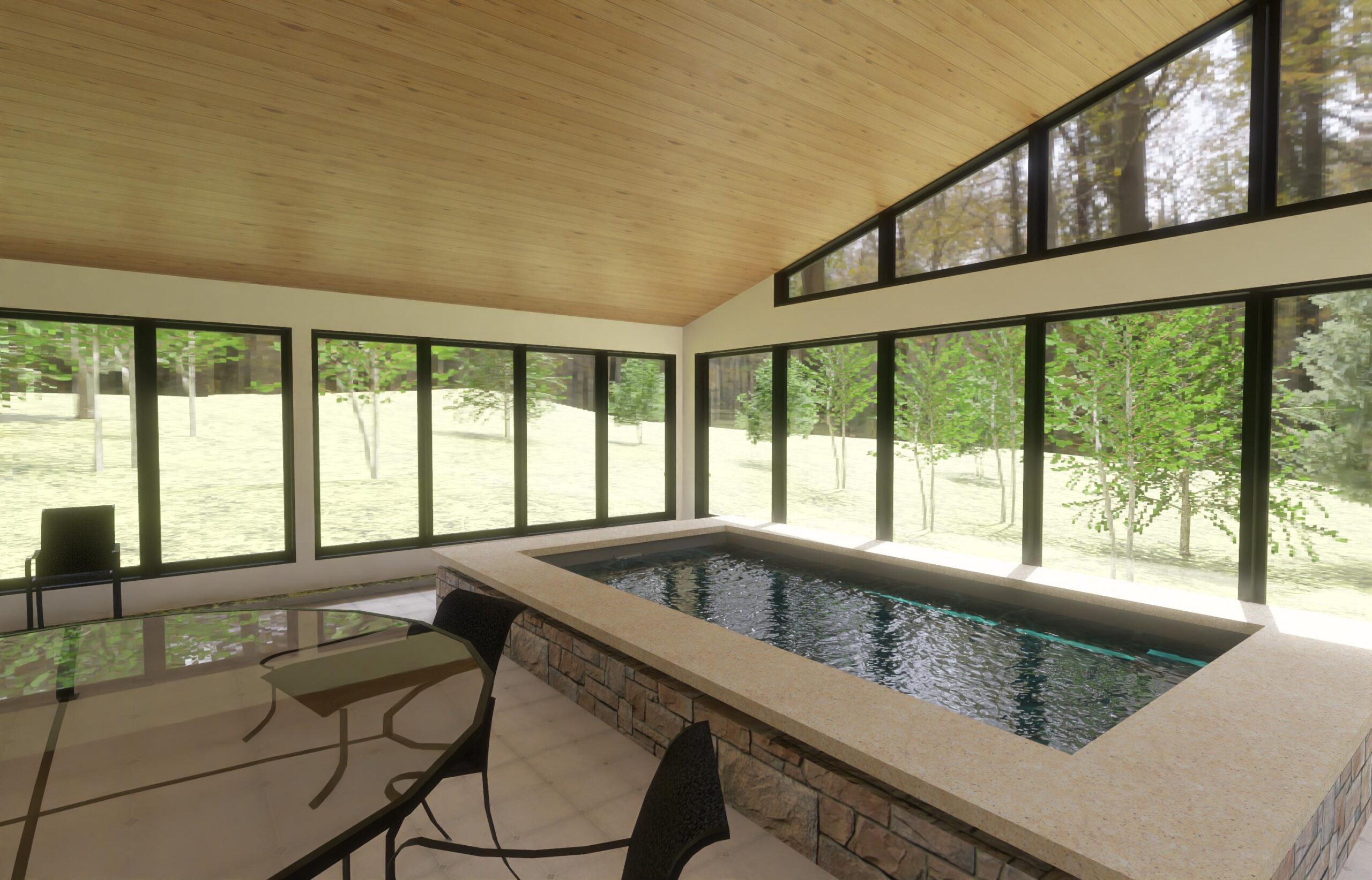 Pool room at mid day in summer